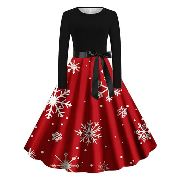 Women's Cocktail Dresses Christmas Winter Midi A Line Wedding Guest Long Sleeve Formal Church Vintage Party Dresses