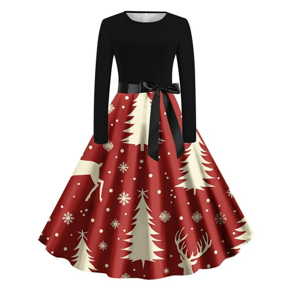 Women's Cocktail Dresses Christmas Winter Midi A Line Wedding Guest Long Sleeve Formal Church Vintage Party Dresses