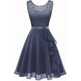 thumbnail image 1 of Women's Cocktail Dresses Prom Wedding Guest Short Bridesmaid Dresses Ruffle Hem Sleeveless Lace Formal Dress, 1 of 10