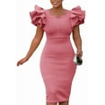 thumbnail image 1 of Women's Cocktail Dresses V Neck Wedding Guest Dress Ruffle Sleeve Party Dresses, 1 of 8