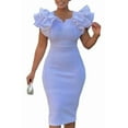 thumbnail image 1 of Women's Cocktail Dresses V Neck Wedding Guest Dress Ruffle Sleeve Party Dresses, 1 of 8