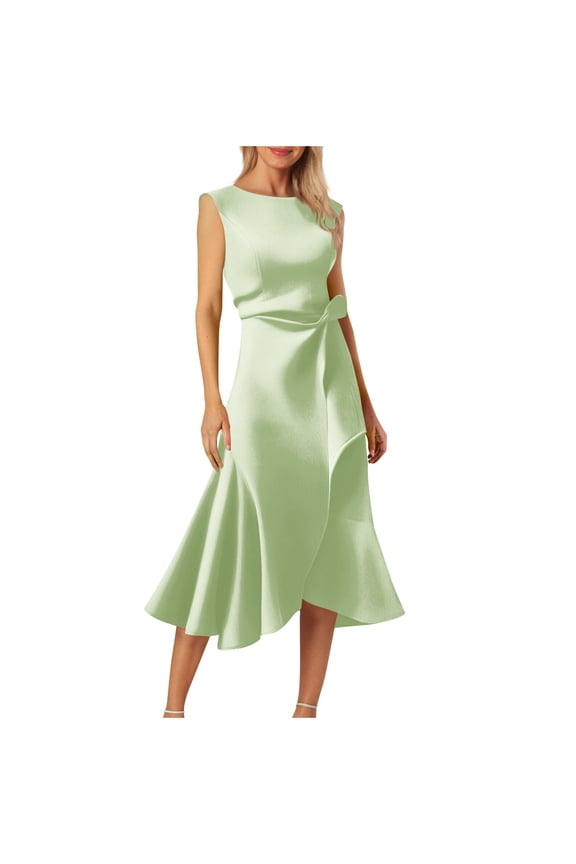 Women's Cocktail Dresses, Wedding Guest Semi Formal Midi Dress, Ruffle Flowy Evening Gowns Mint Green XXL