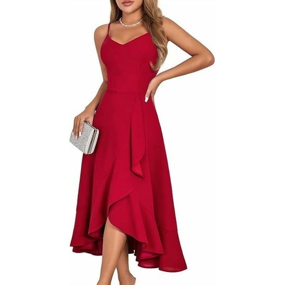 Women's Cocktail Party Dress, Formal Wedding Guest High Low Dress, Fit Flare Holiday Prom Dress