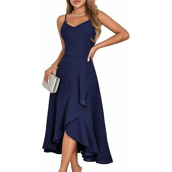 Women's Cocktail Party Dress, Formal Wedding Guest High Low Dress, Fit Flare Holiday Prom Dress