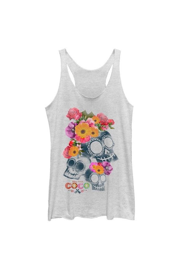 Women's Coco Floral Skeletons  Racerback Tank Top White Heather X Small