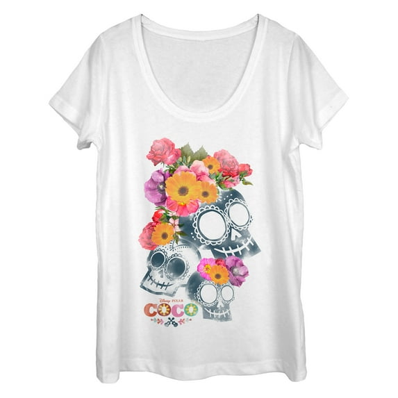 Women's Coco Floral Skeletons Scoop Neck White Medium