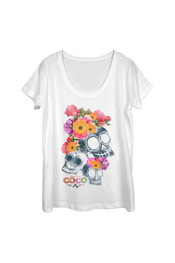 Women's Coco Floral Skeletons Scoop Neck White Medium