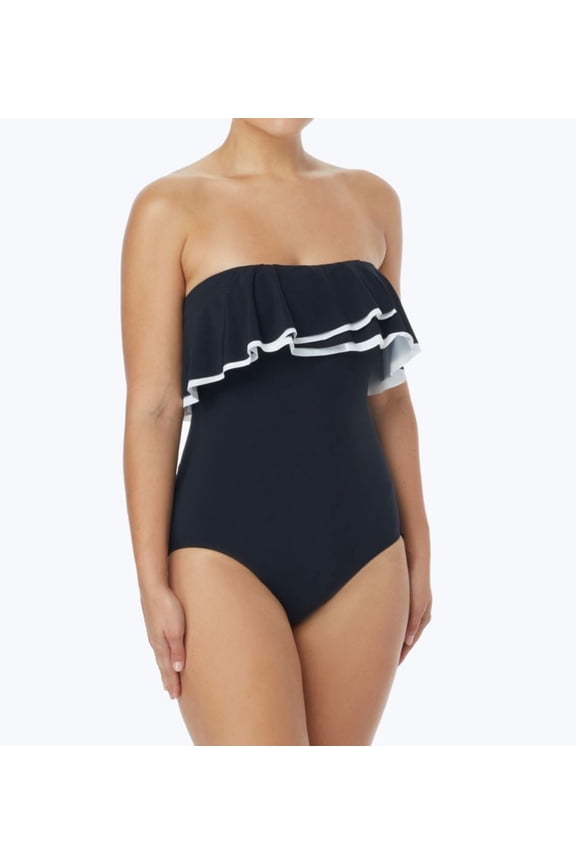 Women's Coco Reef T04033 Keepsake Ruffle Bandeau Shaping One Piece Swimsuit (Black/White 40C)