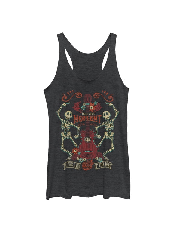 Women's Coco Seize Moment Skeleton Dance Racerback Tank Top Black Heather Large