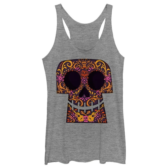 Women's Coco Sugar Skull Grin Racerback Tank Top Gray Heather 2X Large