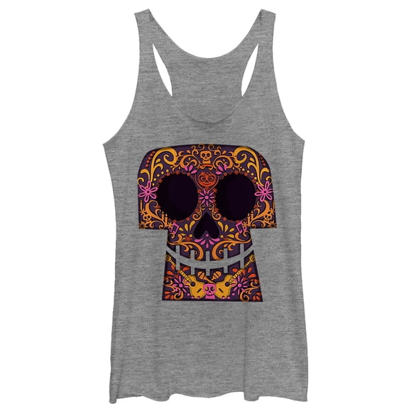 Women's Coco Sugar Skull Grin  Racerback Tank Top Gray Heather X Large