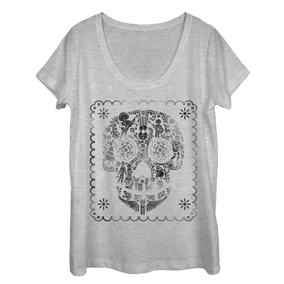 Women's Coco Sugar Skull Stamp Scoop Neck Athletic Heather 2X Large
