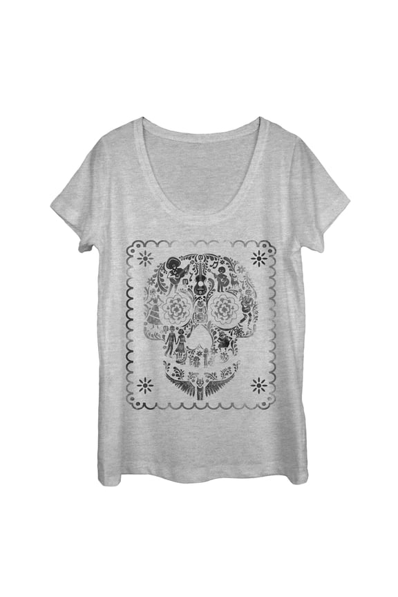 Women's Coco Sugar Skull Stamp Scoop Neck Athletic Heather X Large