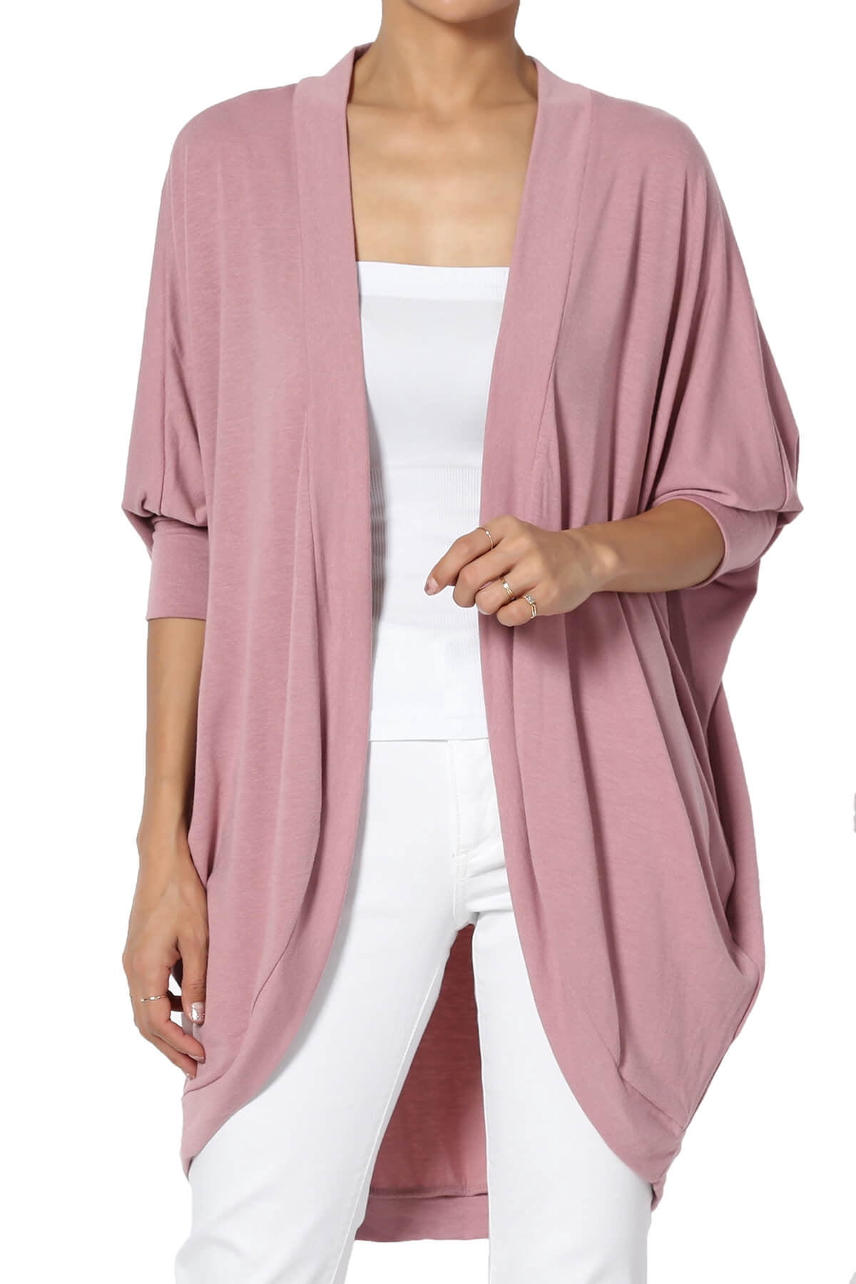 MURMUREY Women's Oversized Open Front Cardigan - Puff Sleeve Long Knit Sweater Coat (Khaki, Large) - View #2