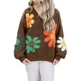 thumbnail image 1 of Women's Coffee Big Flower Pattern V Neck Drop Shoulder Sweater | [ZhiHiMeRi] | (US 16-18)XL, 1 of 8