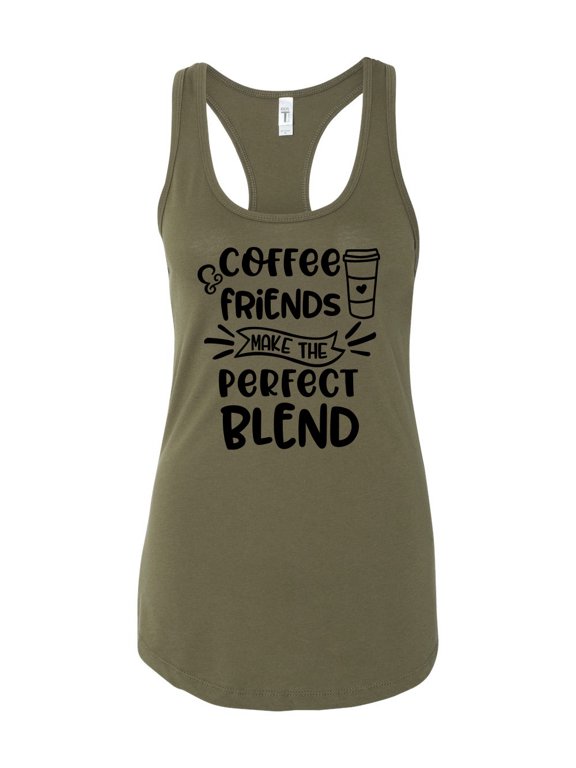 Women's Coffee & Friends Racerback Tank Top-Military Green-large