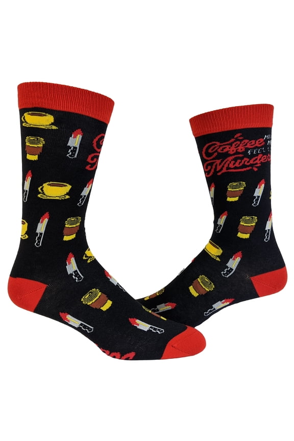 Women's Coffee Makes Me Feel Less Murdery Socks Funny Novelty Morning Cup Stab Vintage Footwear