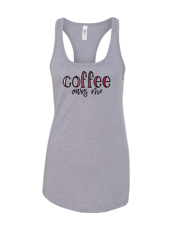 Women's Coffee Owns Me Racerback Tank Top-Heather Grey-xl