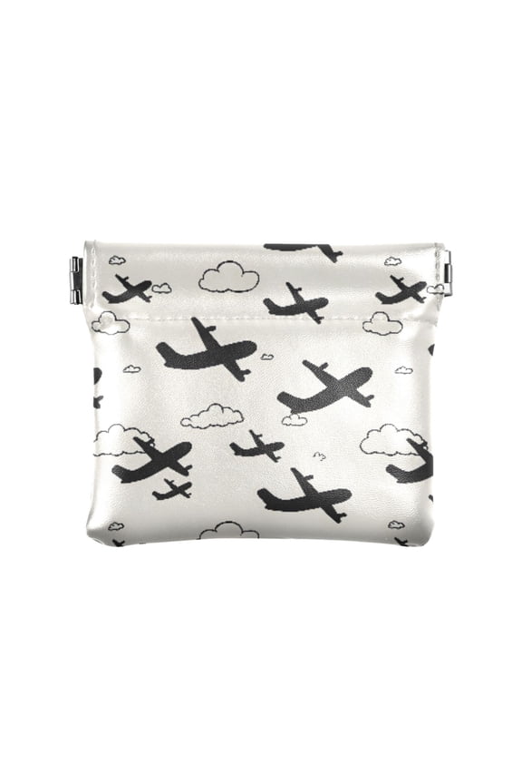 Women's Coin Purse Airplane Cloud Pattern Small Leather Zipperless Wallet Card Holder Keychain Essentials