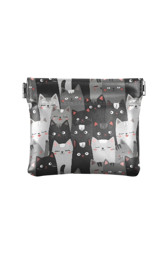 Women's Coin Purse Art Cats Pattern Small Leather Zipperless Wallet Card Holder Keychain Essentials