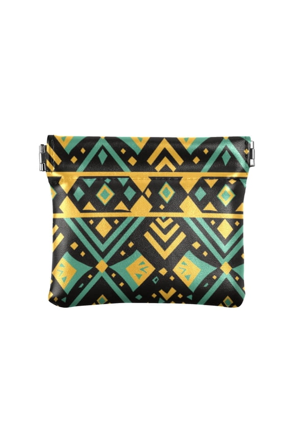 Women's Coin Purse Aztec Geometric Abstract Pattern Small Leather Zipperless Wallet Card Holder Keychain Essentials