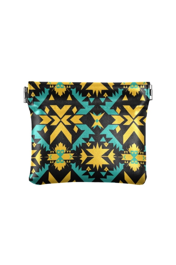 Women's Coin Purse Aztec Geometric Abstract Pattern Small Leather Zipperless Wallet Card Holder Keychain Essentials