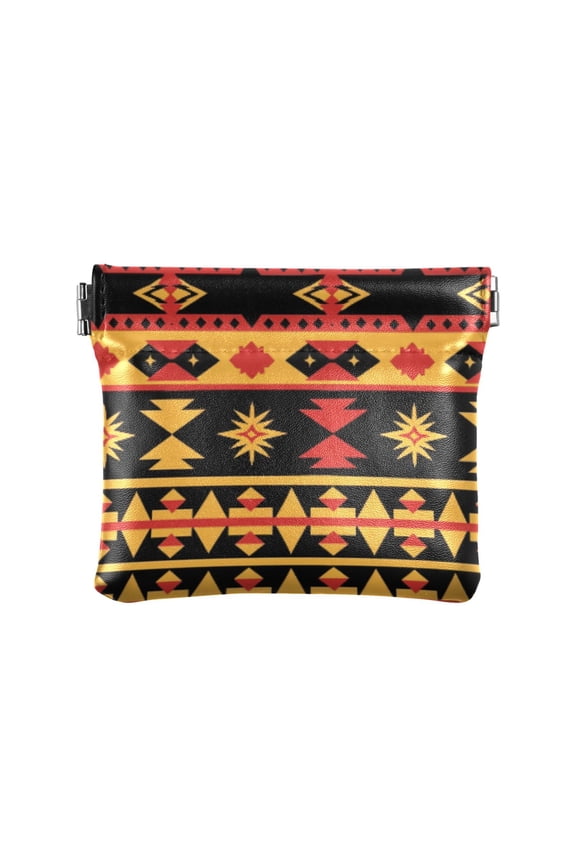 Women's Coin Purse Aztec Geometric Abstract Pattern Small Leather Zipperless Wallet Card Holder Keychain Essentials