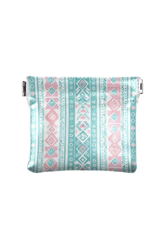 Women's Coin Purse Aztec Geometric Abstract Pattern Small Leather Zipperless Wallet Card Holder Keychain Essentials