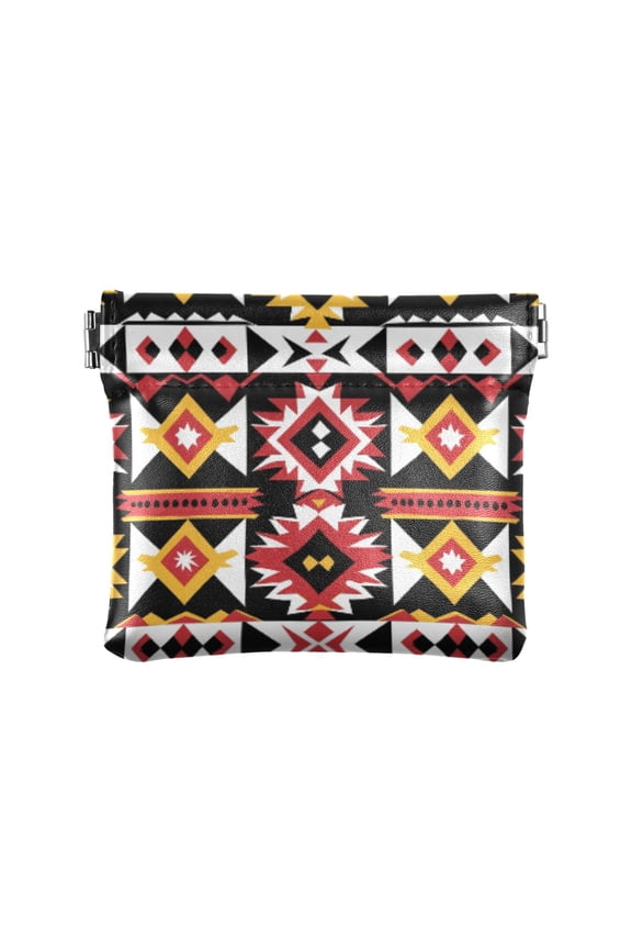 Women's Coin Purse Aztec Geometric Abstract Pattern Small Leather Zipperless Wallet Card Holder Keychain Essentials