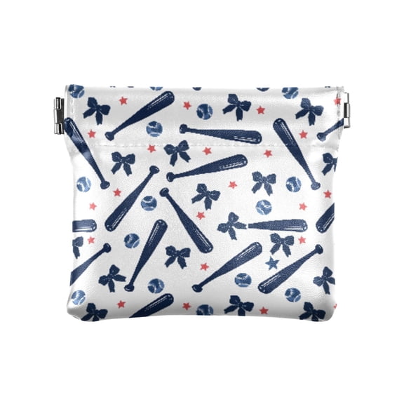 Women's Coin Purse Baseball Bow Star Pattern Small Leather Zipperless Wallet Card Holder Keychain Essentials