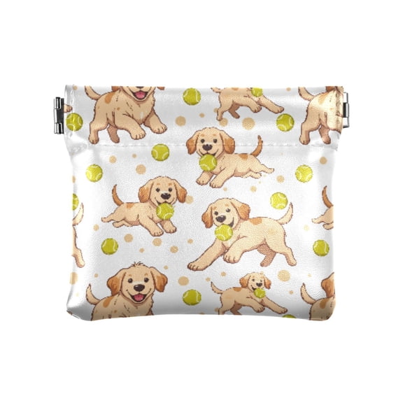 Women's Coin Purse Baseball Golden Retriever Pattern Small Leather Zipperless Wallet Card Holder Keychain Essentials