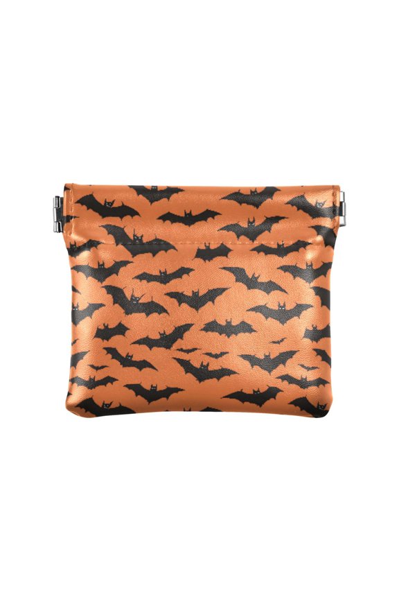 Women's Coin Purse Bats Pattern Small Leather Zipperless Wallet Card Holder Keychain Essentials