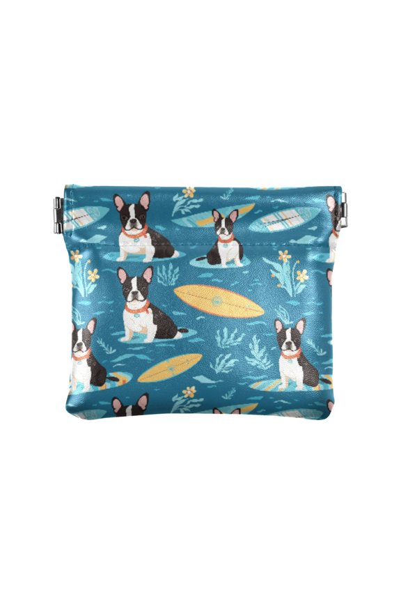 Women's Coin Purse Beach Dog Surfing Small Leather Zipperless Wallet Card Holder Keychain Essentials