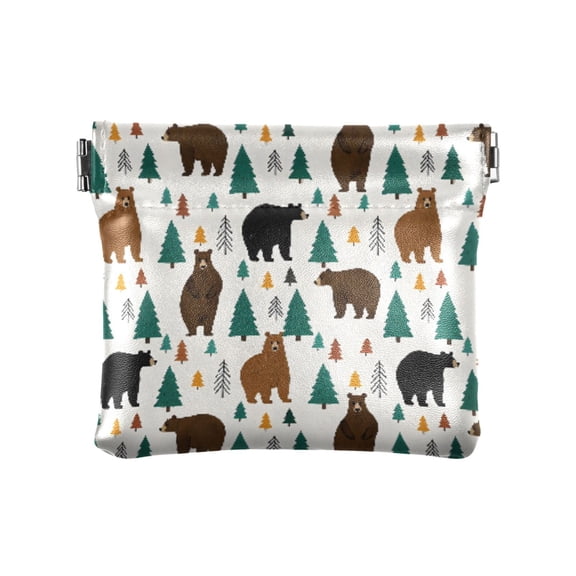 Women's Coin Purse Bear Forest Pattern Small Leather Zipperless Wallet Card Holder Keychain Essentials