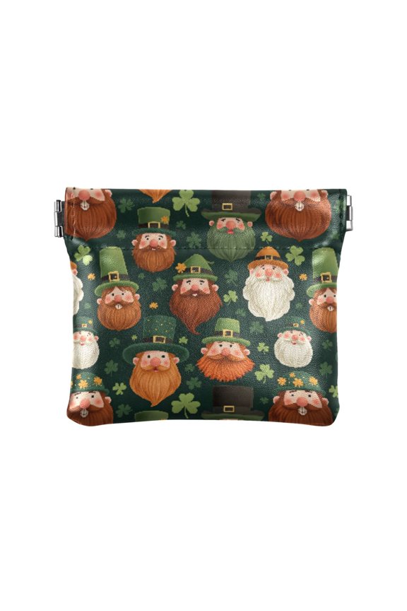 Women's Coin Purse Beard Green Elf Pattern Small Leather Zipperless Wallet Card Holder Keychain Essentials