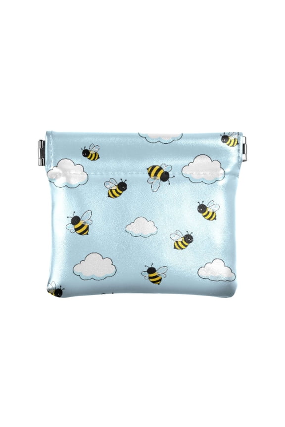 Women's Coin Purse Bee Cloud Pattern Small Leather Zipperless Wallet Card Holder Keychain Essentials