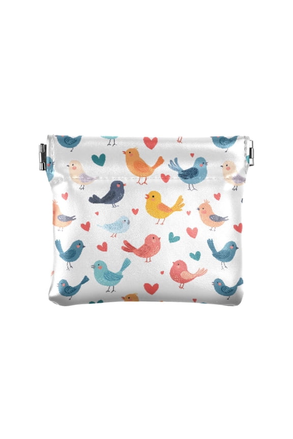 Women's Coin Purse Bird Pattern Small Leather Zipperless Wallet Card Holder Keychain Essentials