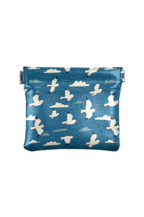 Women's Coin Purse Bird White Cloud Small Leather Zipperless Wallet Card Holder Keychain Essentials