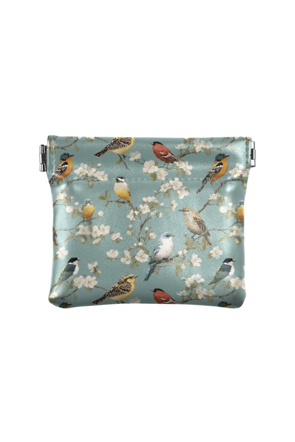 Women's Coin Purse Birds Pattern Small Leather Zipperless Wallet Card Holder Keychain Essentials