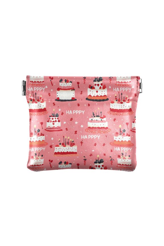 Women's Coin Purse Birthday Cake Pattern Small Leather Zipperless Wallet Card Holder Keychain Essentials