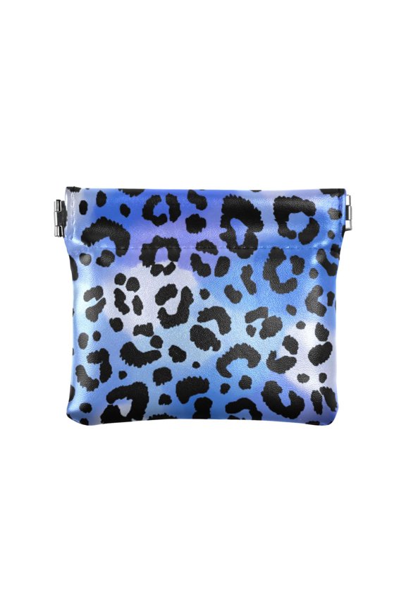 Women's Coin Purse Black Leopard Pattern Small Leather Zipperless Wallet Card Holder Keychain Essentials