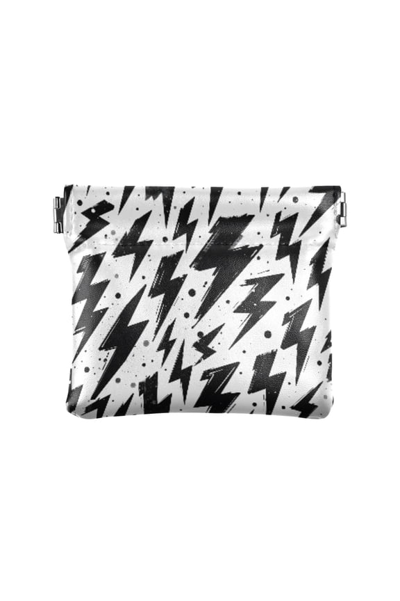Women's Coin Purse Black Lightning Pattern Small Leather Zipperless Wallet Card Holder Keychain Essentials