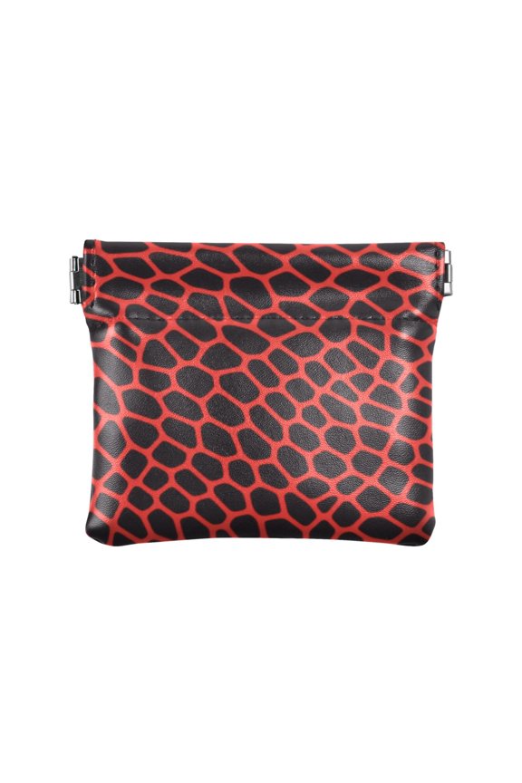 Women's Coin Purse Black Red Snake Skin Small Leather Zipperless Wallet Card Holder Keychain Essentials