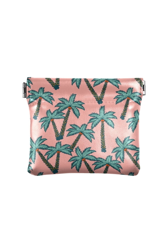 Women's Coin Purse Black Stroke Palm Tree Small Leather Zipperless Wallet Card Holder Keychain Essentials