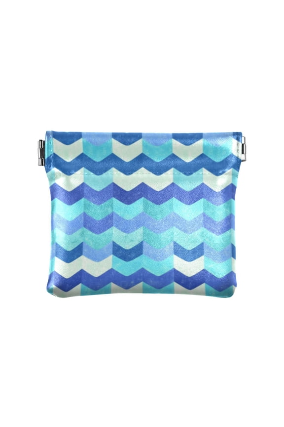 Women's Coin Purse Blue Chevrons Pattern Small Leather Zipperless Wallet Card Holder Keychain Essentials