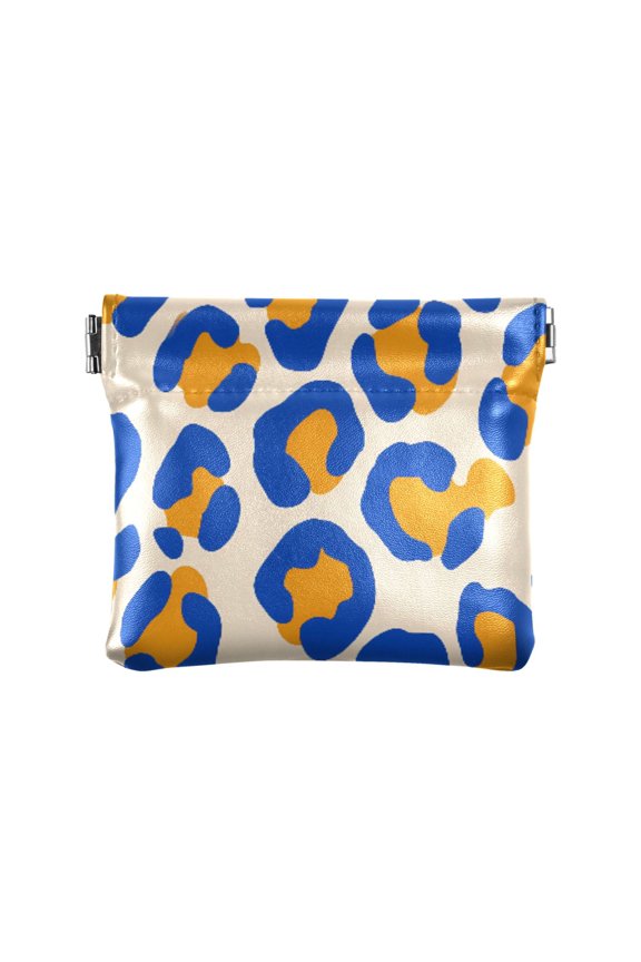 Women's Coin Purse Blue and Orange Leopard Pattern Small Leather Zipperless Wallet Card Holder Keychain Essentials