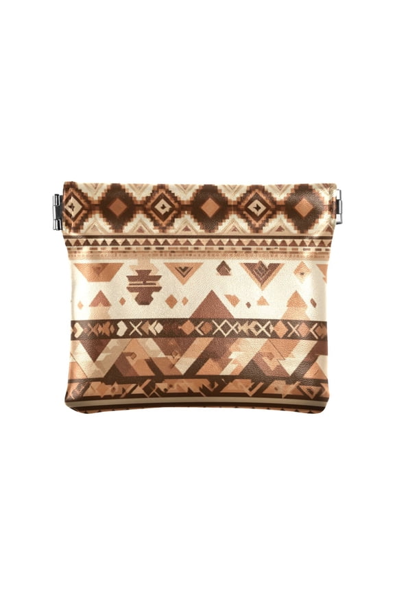 Women's Coin Purse Brown Aztec Geometric Pattern Small Leather Zipperless Wallet Card Holder Keychain Essentials