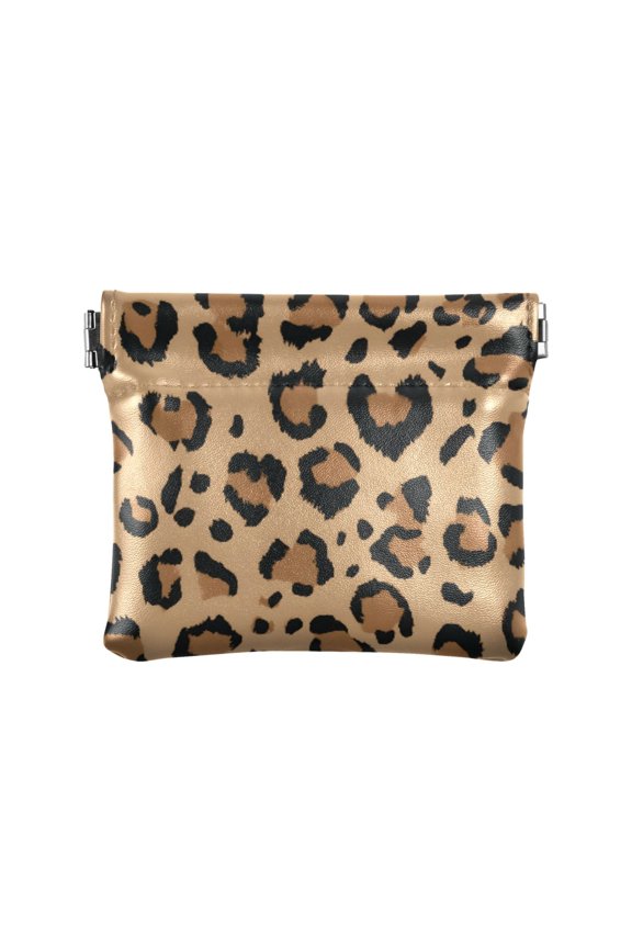 Women's Coin Purse Brown Leopard Print Pattern Small Leather Zipperless Wallet Card Holder Keychain Essentials