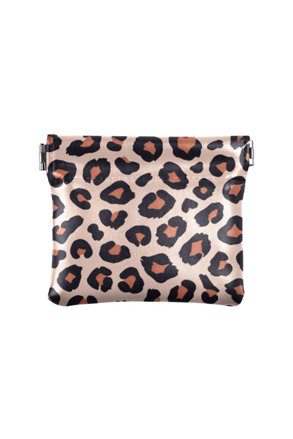 Women's Coin Purse Brown Leopard Print Pattern Small Leather Zipperless Wallet Card Holder Keychain Essentials