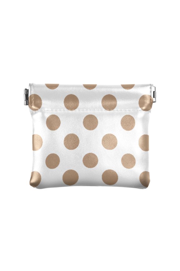 Women's Coin Purse Brown Polka Dots Pattern Small Leather Zipperless Wallet Card Holder Keychain Essentials